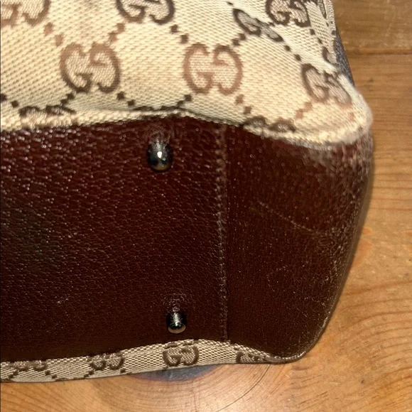 Gucci GG Canvas Tote Bag Brown Beige Leather Handles Classic Authentic - Picture 12 of 12